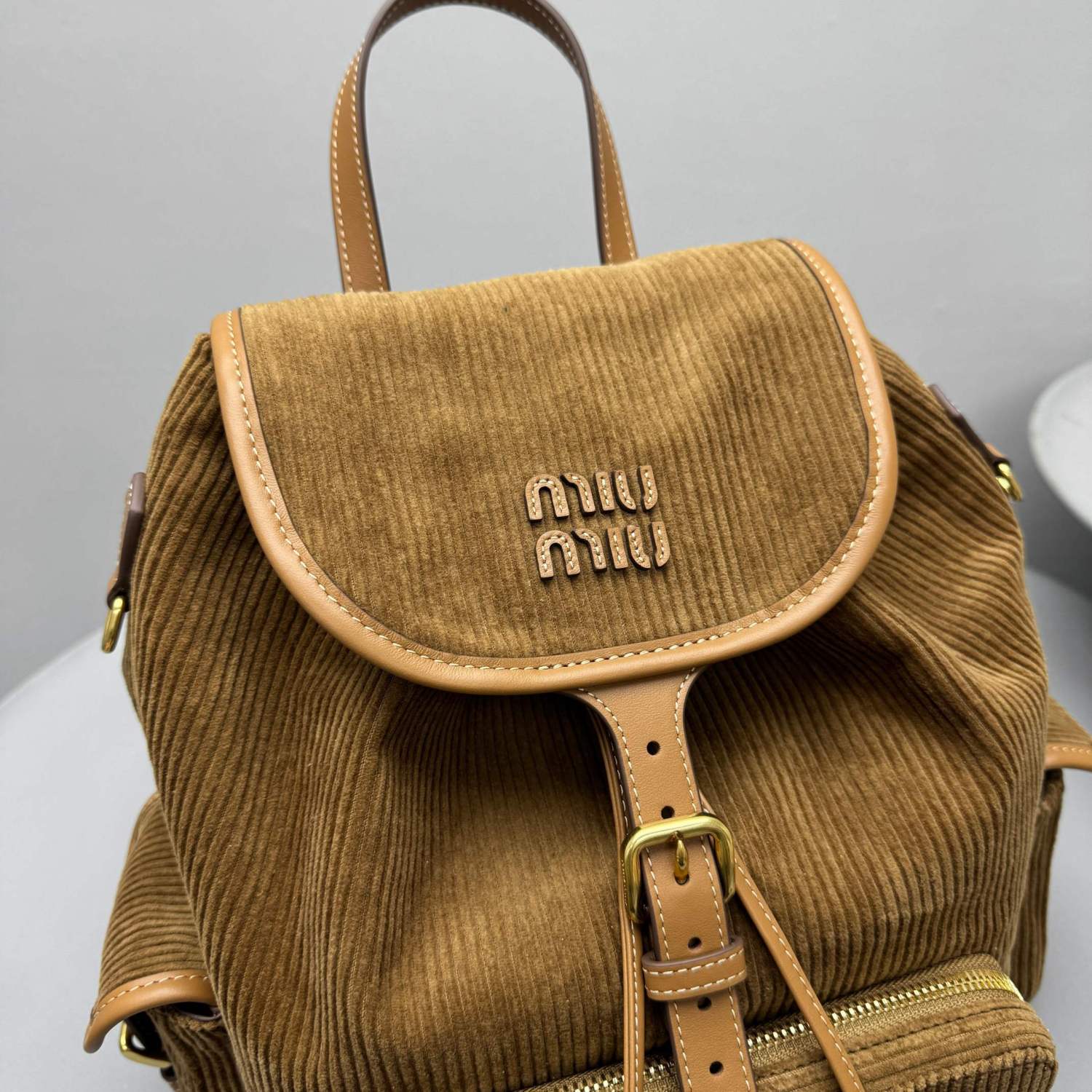 MiuMiu Large Cinnamon Corduroy Backpack #334155