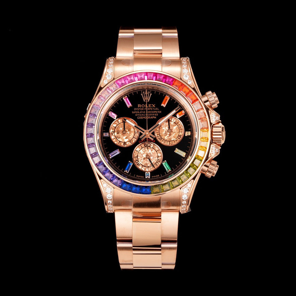 Rolex Men's Rainbow Diamond Bezel Automatic Mechanical Movement Steel Strap Watch #75365