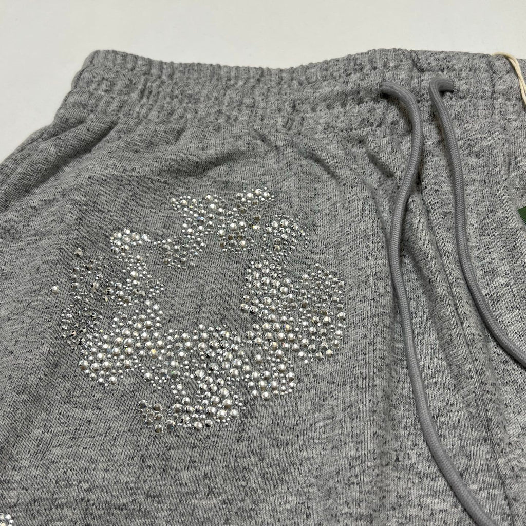 Denim Tears X Swarovski Men's Women's Summer Floral Rhinestone Solid Color Drawstring Tie Cotton Cashmere Casual Shorts Ngvp #1826
