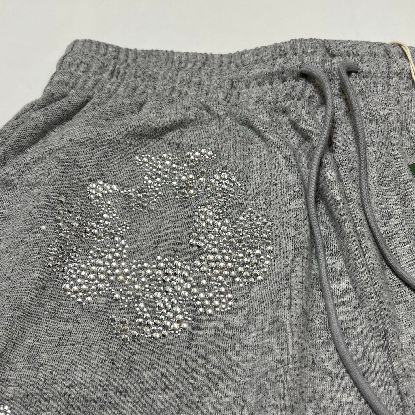 Denim Tears X Swarovski Men's Women's Summer Floral Rhinestone Solid Color Drawstring Tie Cotton Cashmere Casual Shorts Ngvp #1826