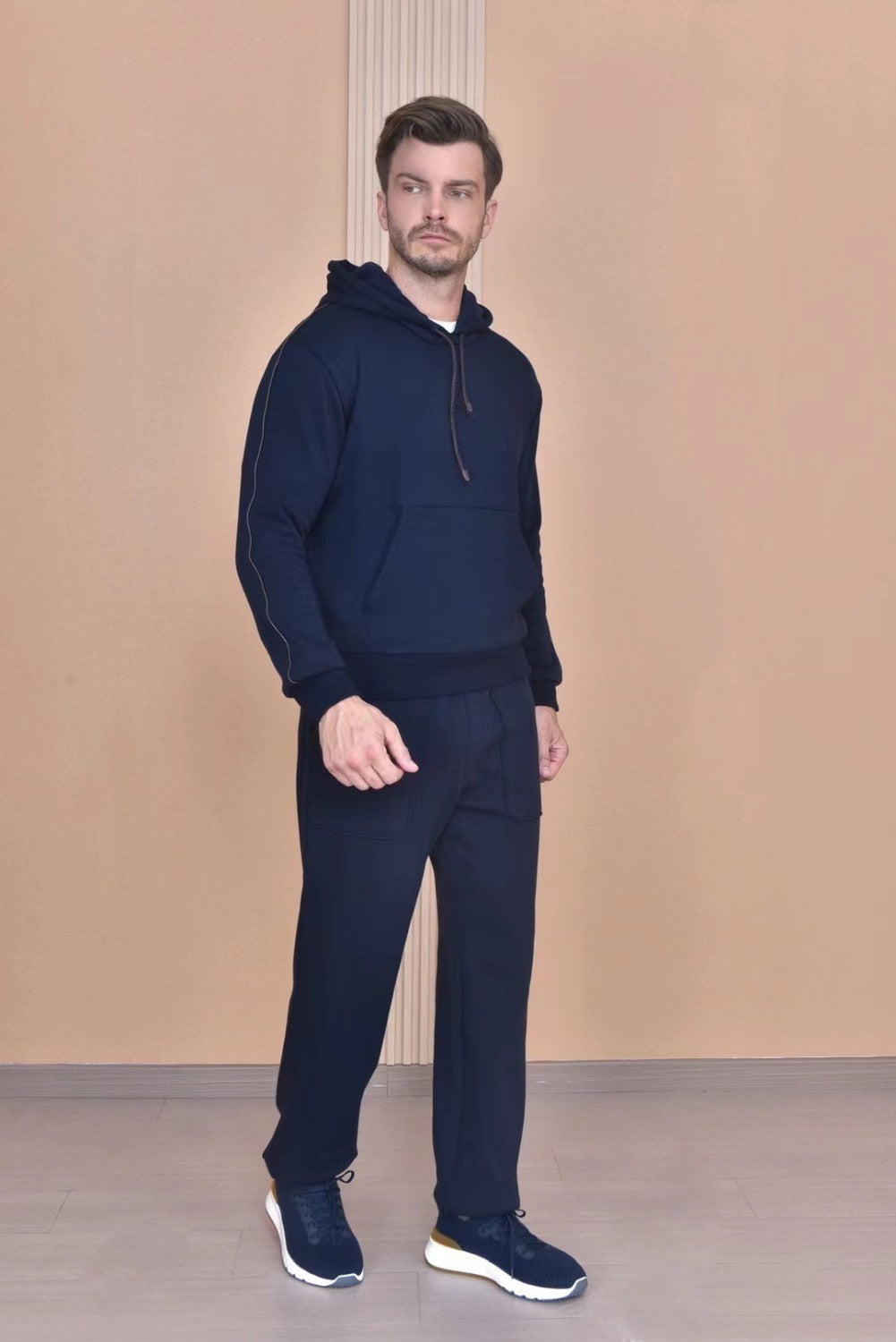 Loro Piana Men's Autumn And Winter Solid Color Hooded Long Sleeve Sweatshirt Casual Lace-Up Pants Set Ngvp #9216