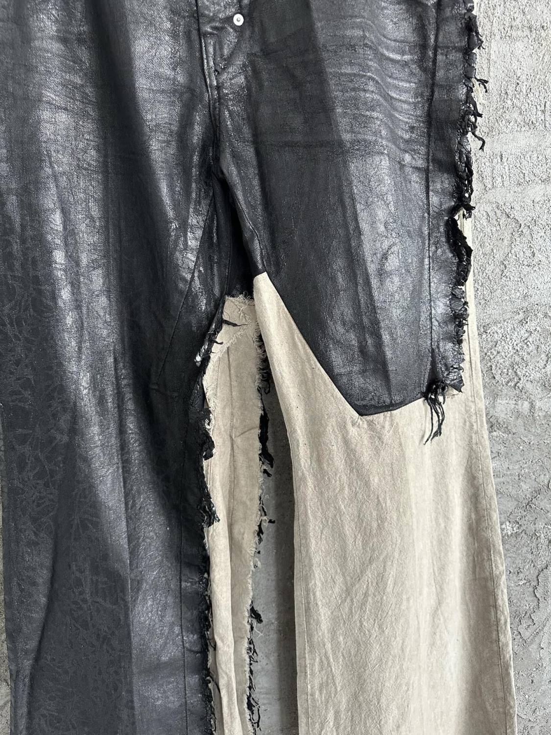 Rick Owens Waxed Colorblock Wide-leg Pants #334947