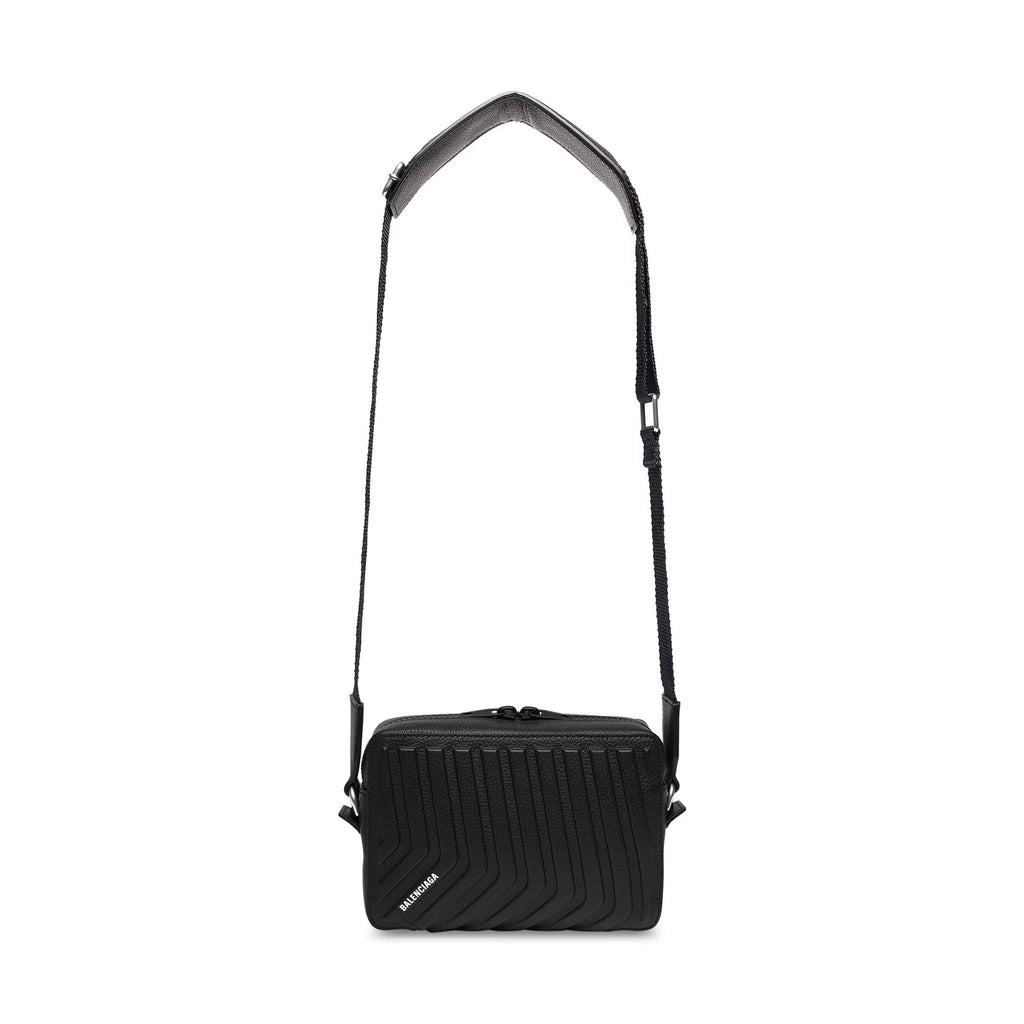 Balenciaga Men's Black Logo Embossed Shoulder Strap Leather Camera Bag Tote Shoulder Crossbody Bags #75668