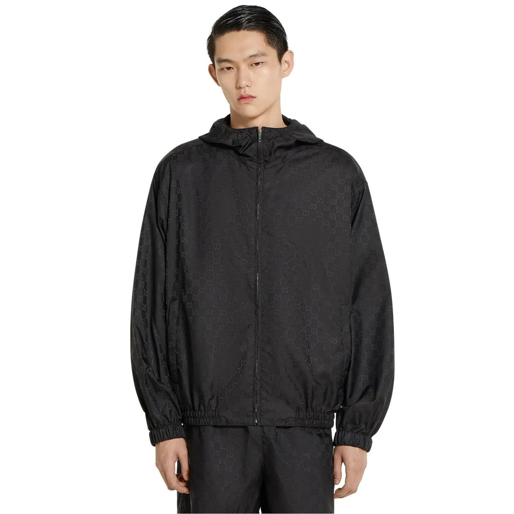 Gucci Men's Spring/Fall Fashion Casual All Over Print Double G Jacquard Tech Cotton-Blend Hooded Zipper Long Sleeve Jacket #78929