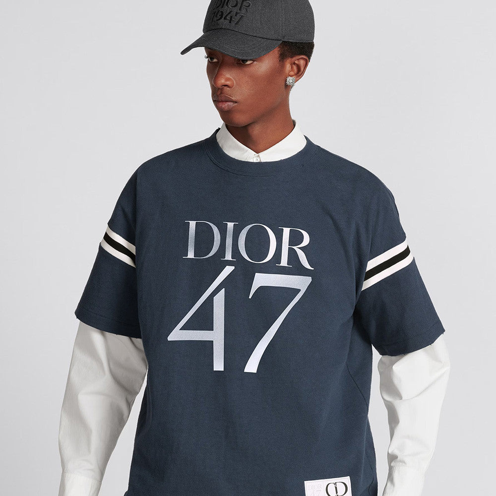 Dior Men's Summer Solid Color Letter Print Round Neck Loose Cotton Short Sleeve T-Shirt #97768