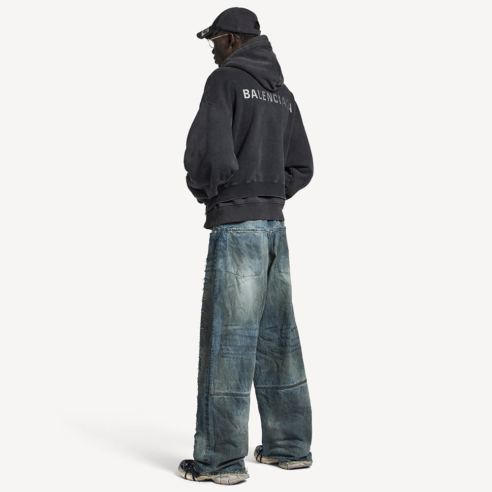 Balenciaga Men's Layered Zip-up Hoodie in Faded Black #336823