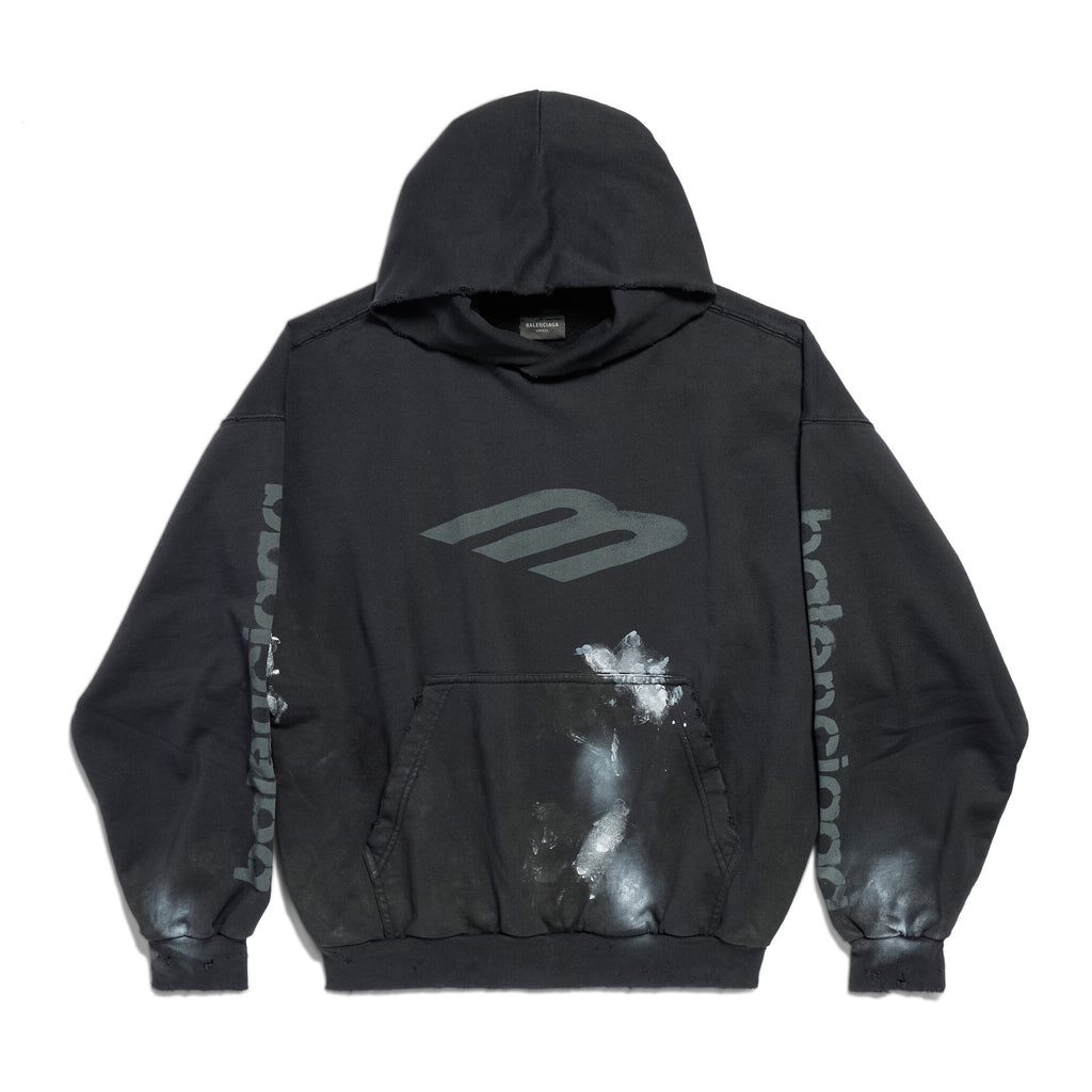Balenciaga Men's Spring and Autumn Black Letter Printed Hooded Pullover Long Sleeve Sweatshirt #73213