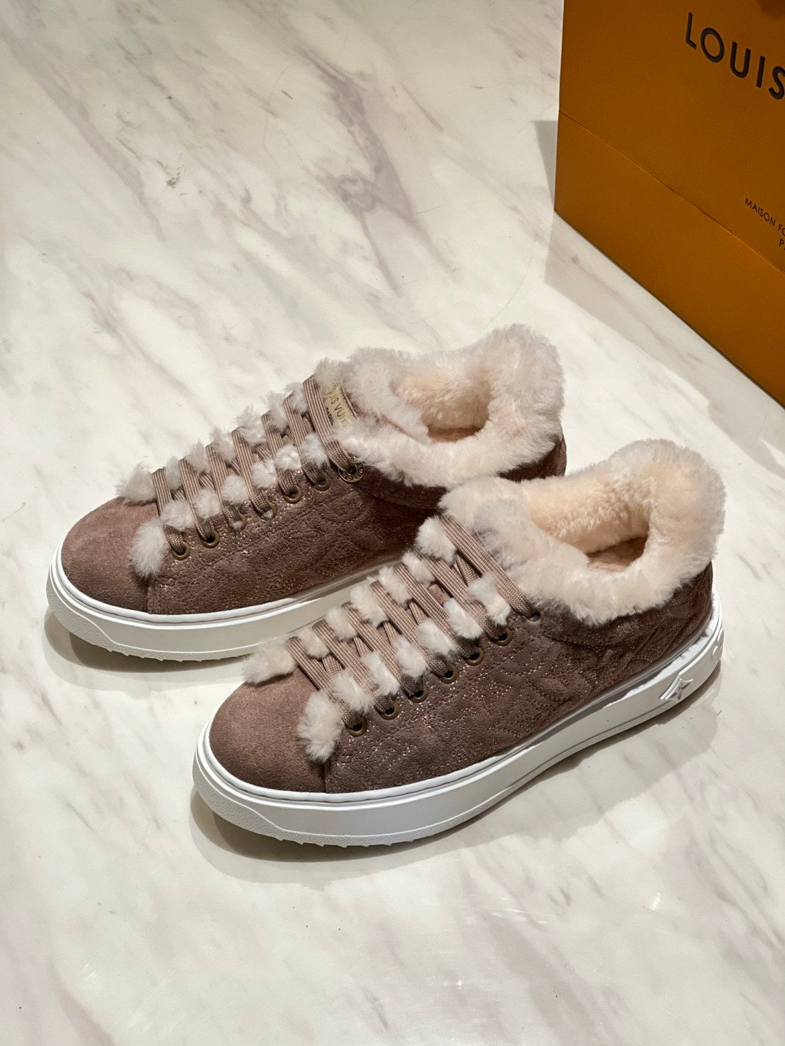 Louis Vuitton Women's Time Out Sneaker Suede Round Toe Lace-up Low-top Sneakers #333372