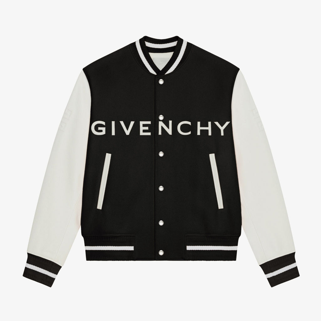 Givenchy Men's Autumn and Winter Color Blocking Single Breasted Wool and Leather Hooded Jacket #74364