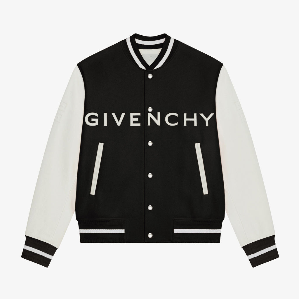 Givenchy Men's Autumn and Winter Color Blocking Single Breasted Wool and Leather Hooded Jacket #74364