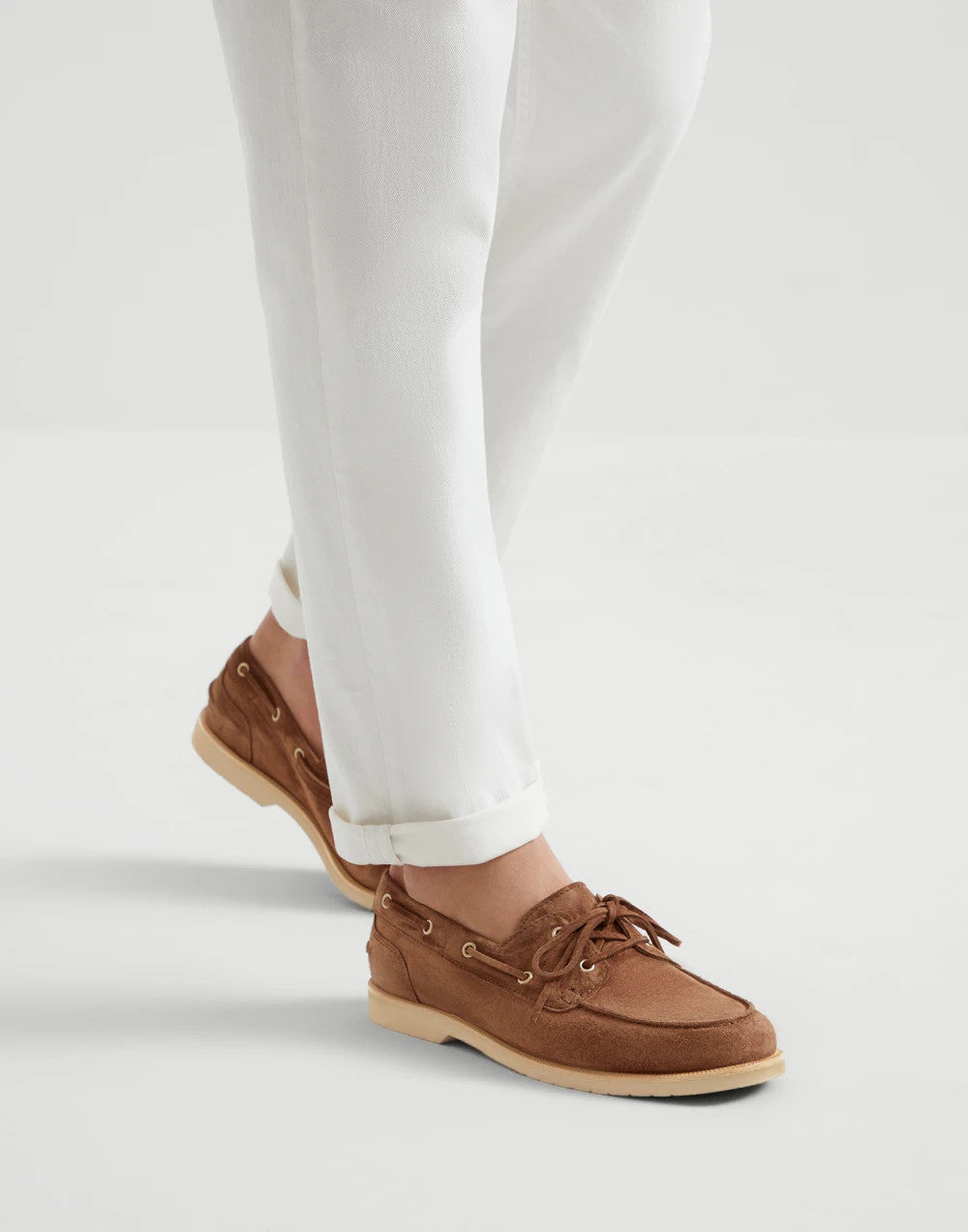 Brunello Cucinelli Men's Washed Suede Boat Shoes. Four-Season Solid Color Round Toe Lace-Up Low-Top Casual Shoes Ngvp #2125