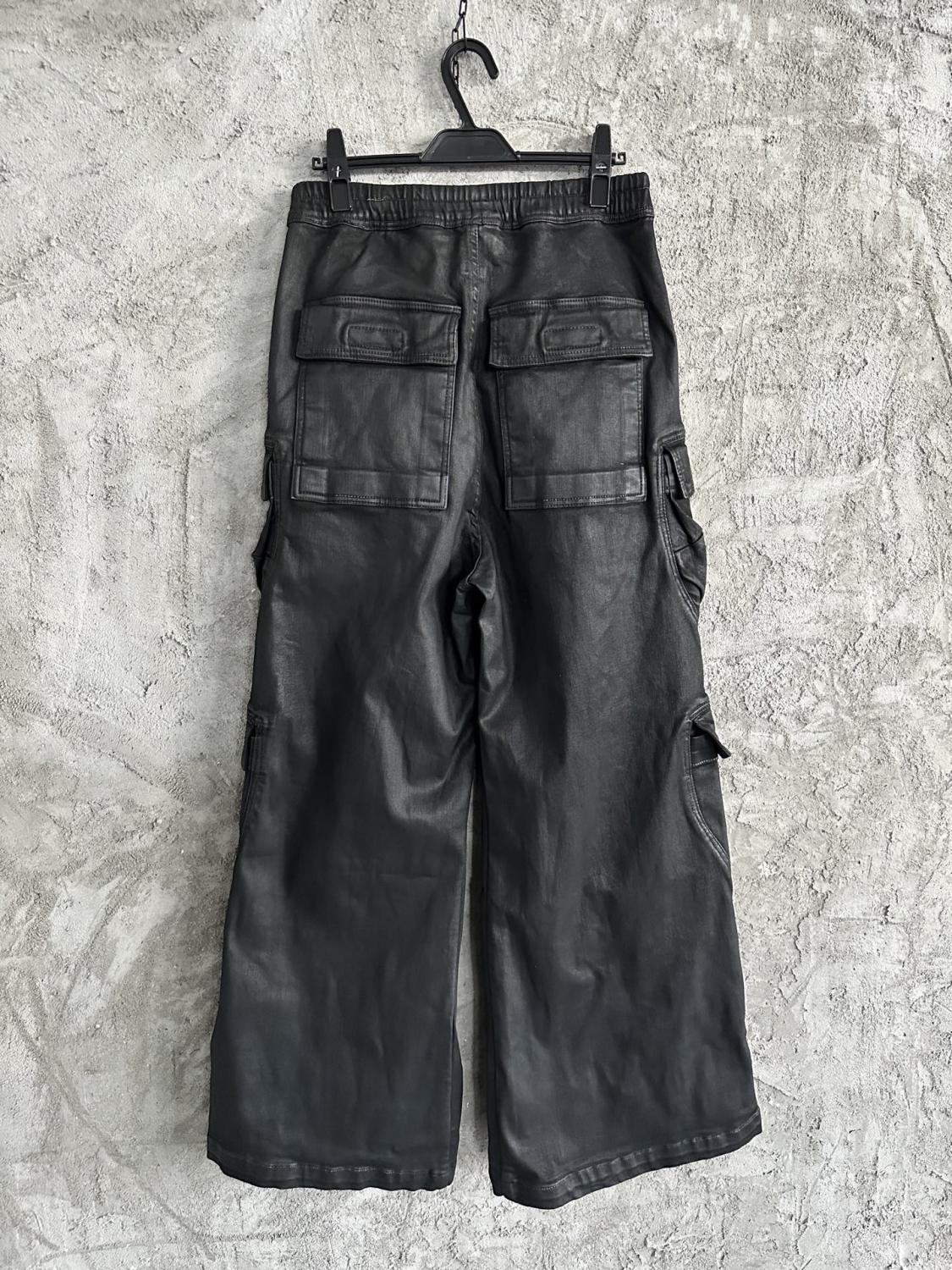 Rick Owens Men's High Street Four Seasons Batik Solid Color Stretch Lace-Up Workwear Flared Pants Casual Denim Trousers Pants Ngvp #1772