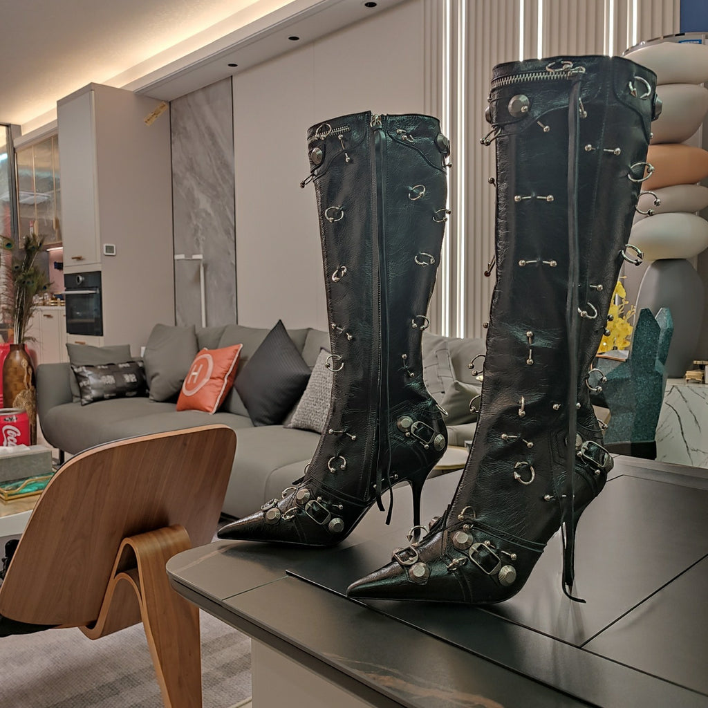 Balenciaga Women's Long Boots With Metal Studs Le Cagloe Motorcycle Boots #333258