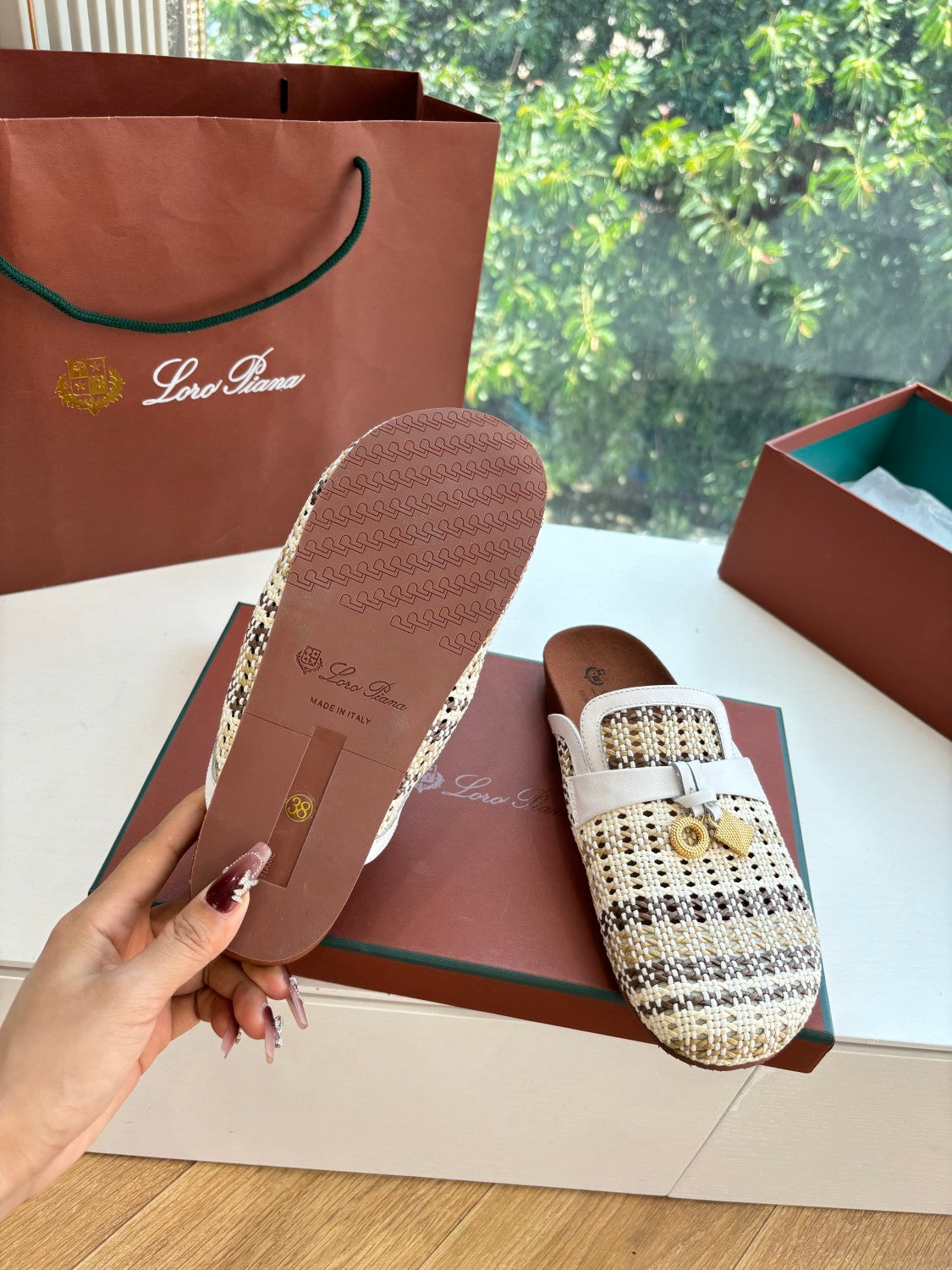 Loro Piana Women's Spring/fall Fashion Casual Leather Breathable Woven Round Toe Slippers Birkenstock Slippers Shoes #78383