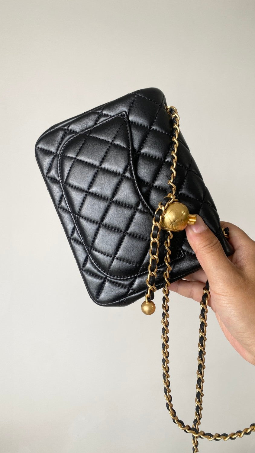 Chanel Women's Adjustable Shoulder Strap Diamond Pattern Gold Buckle Chain Gold Ball Solid Color Leather Crossbody Shoulder Bag Bags #76352