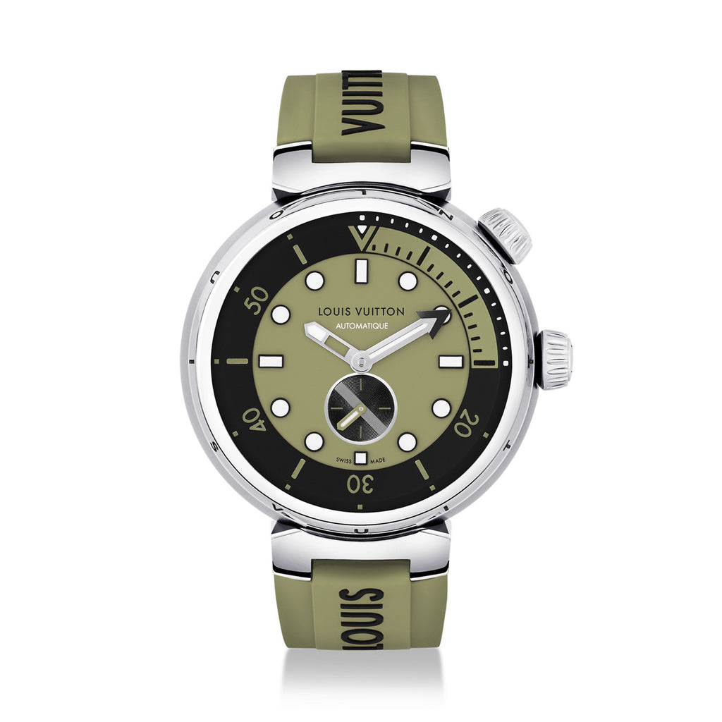 Louis Vuitton Men's TAMBOUR STREET DIVER Steel Dial Rubber Strap Automatic Mechanical Watch 44 mm #99382