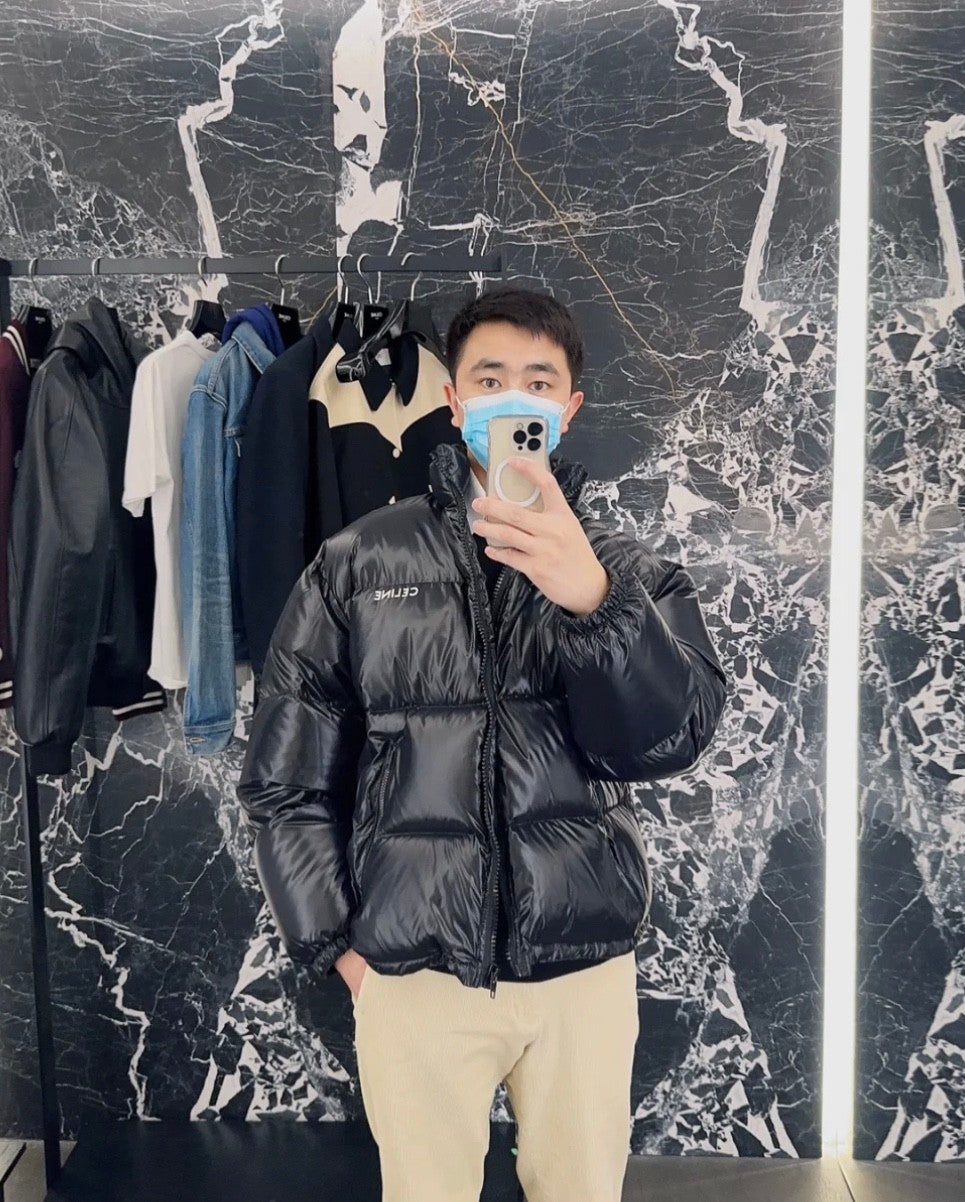 Celine Men's Women's Autumn And Winter Printed Lightweight Nylon Down Jacket Fashion Loose Casual Black Trend 90 White Goose Down Down Jacket #81646