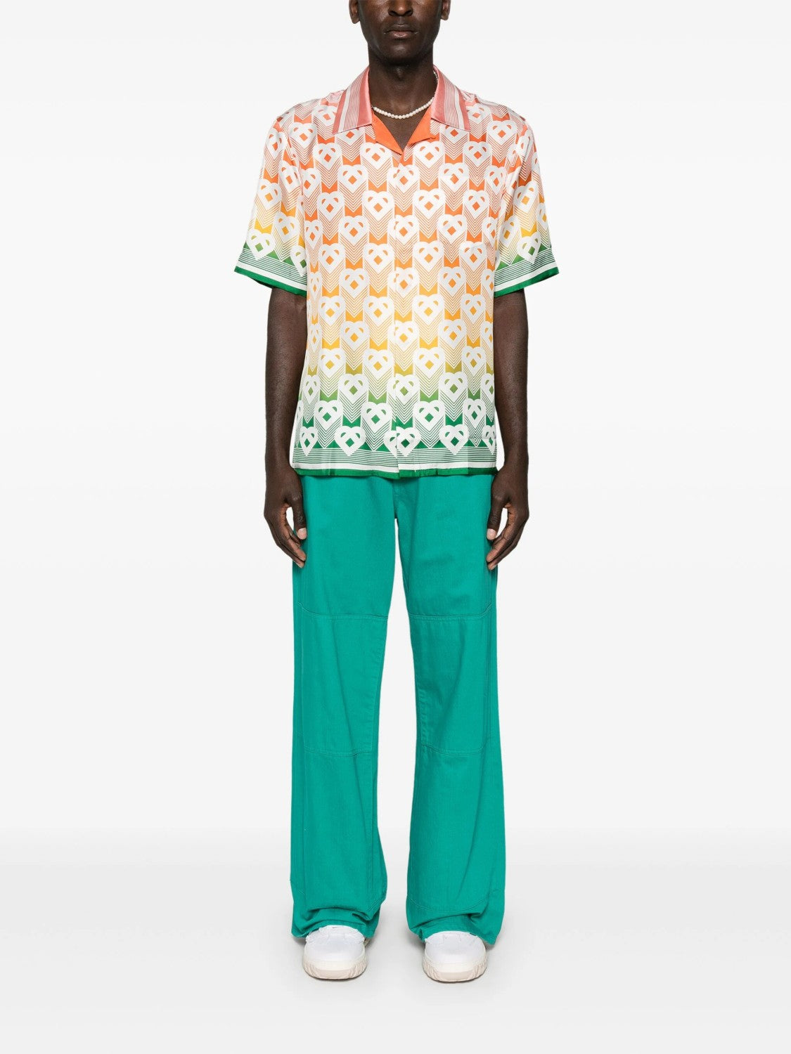 Casablanca Men's Summer Gradient Heart Printed Silk Short Sleeve Shirt Casual Elastic Lace-Up Shorts Ngvp  #8677