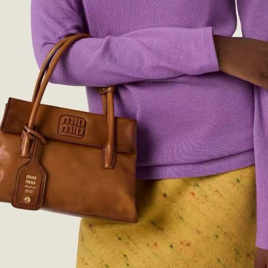 MiuMiu Jang Won-young Leather Double-sided flap Vintage handbag Shoulder bag bags #194095