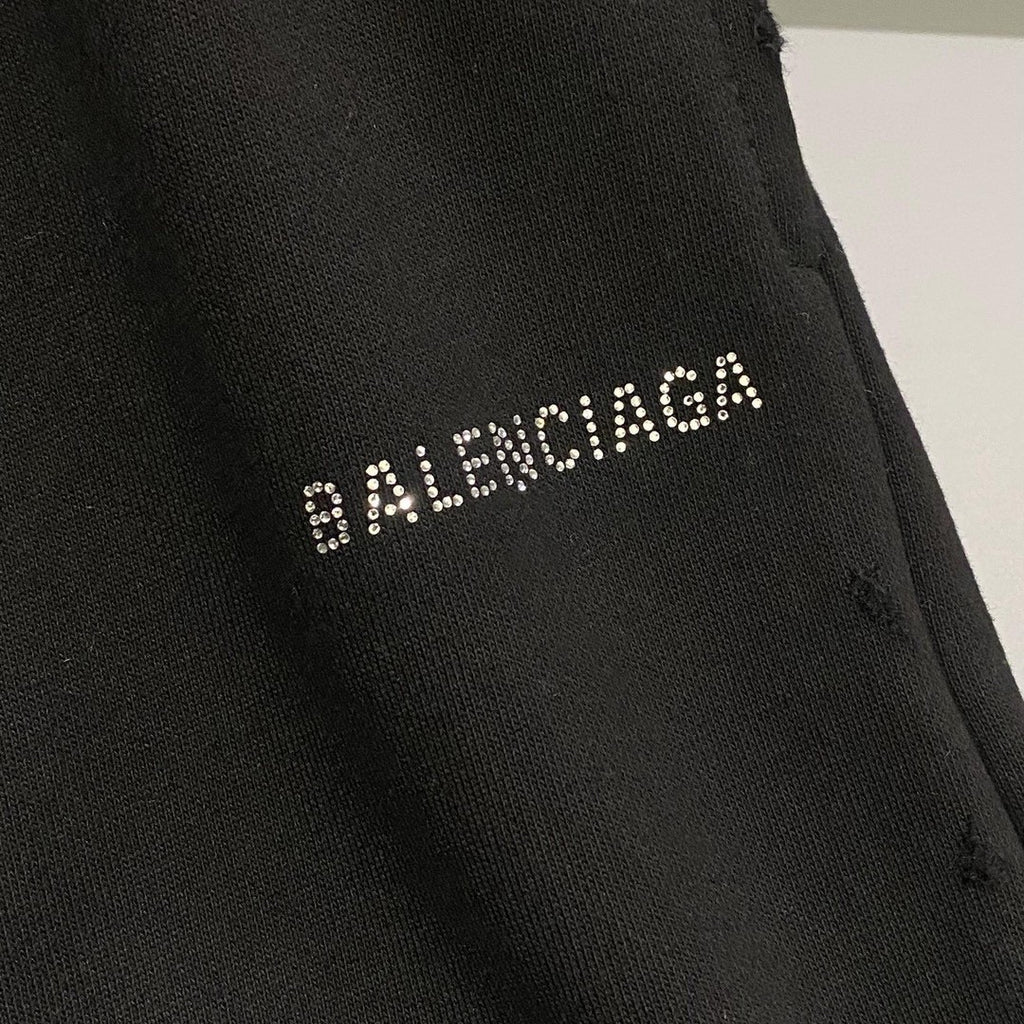 Balenciaga Men's Summer Hot Drill Logo Letter Print Black Cotton Shorts Pants #72272