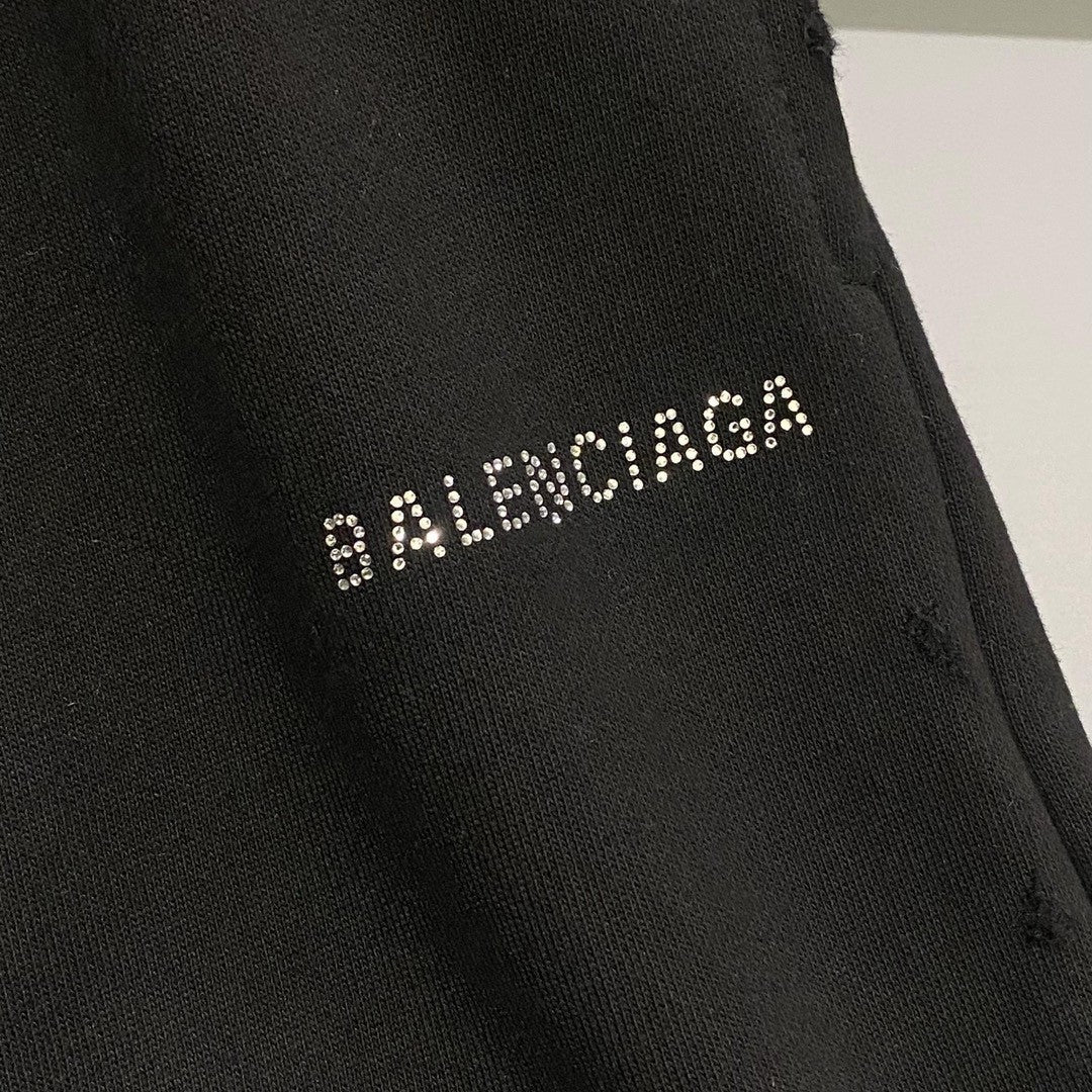 Balenciaga Men's Summer Hot Drill Logo Letter Print Black Cotton Shorts Pants #72272