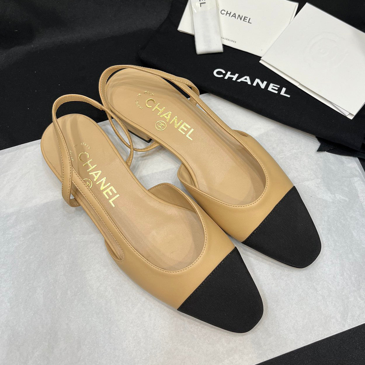 Chanel Women's Spring Summer Solid Colour Leather Round Toe Ballet Sandal Shoes #77255