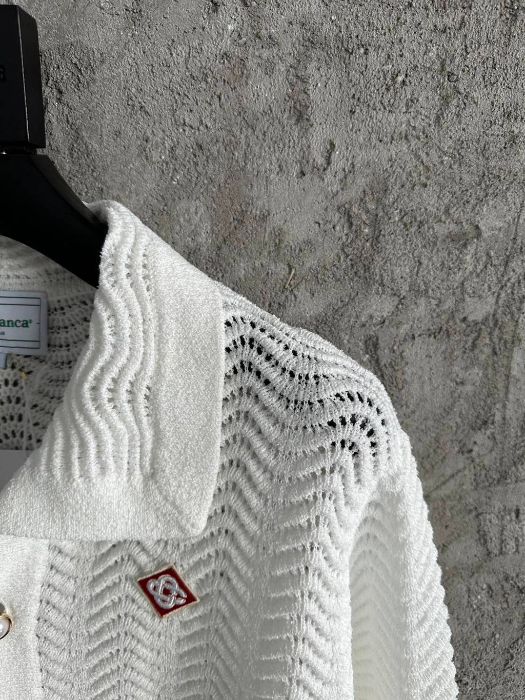 Casablanca Men's Summer White Lapel Single Breasted Skeleton Long Sleeve Knit Jacket #72868