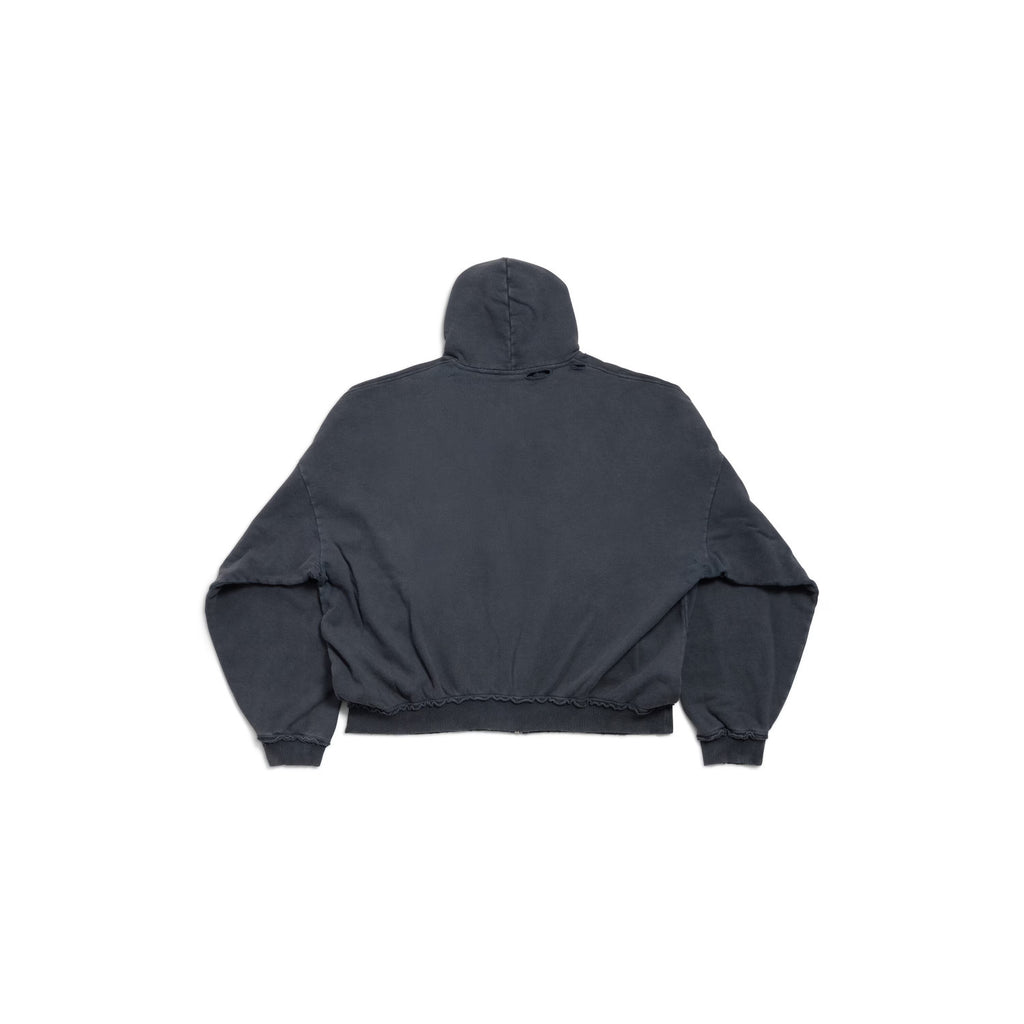 Balenciaga ﻿Men's And Women's Retro High Street Fashion Designer Pulled Zipper Large Fit Hoodie With Letter Print Faded Black Sweatshirt Ngvp #2285