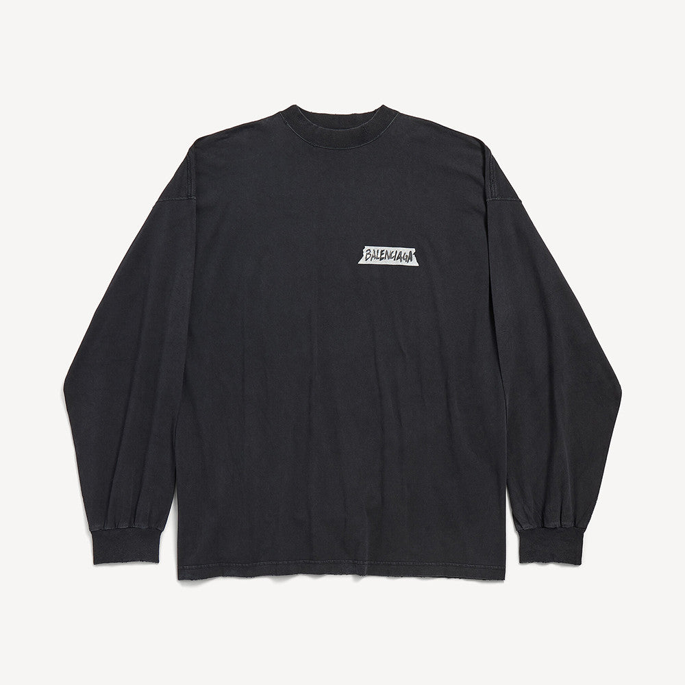 Balenciaga Top-quality Version Men's Masking Tape Long Sleeve T-shirt Large Fit in Faded Black #336737