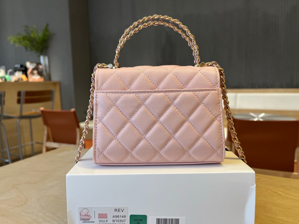 Chanel Women's Gold Metal Chain Grain Embossed Pure Colour Glossy Calfskin Shoulder Crossbody Handbag Bag Bags #76647