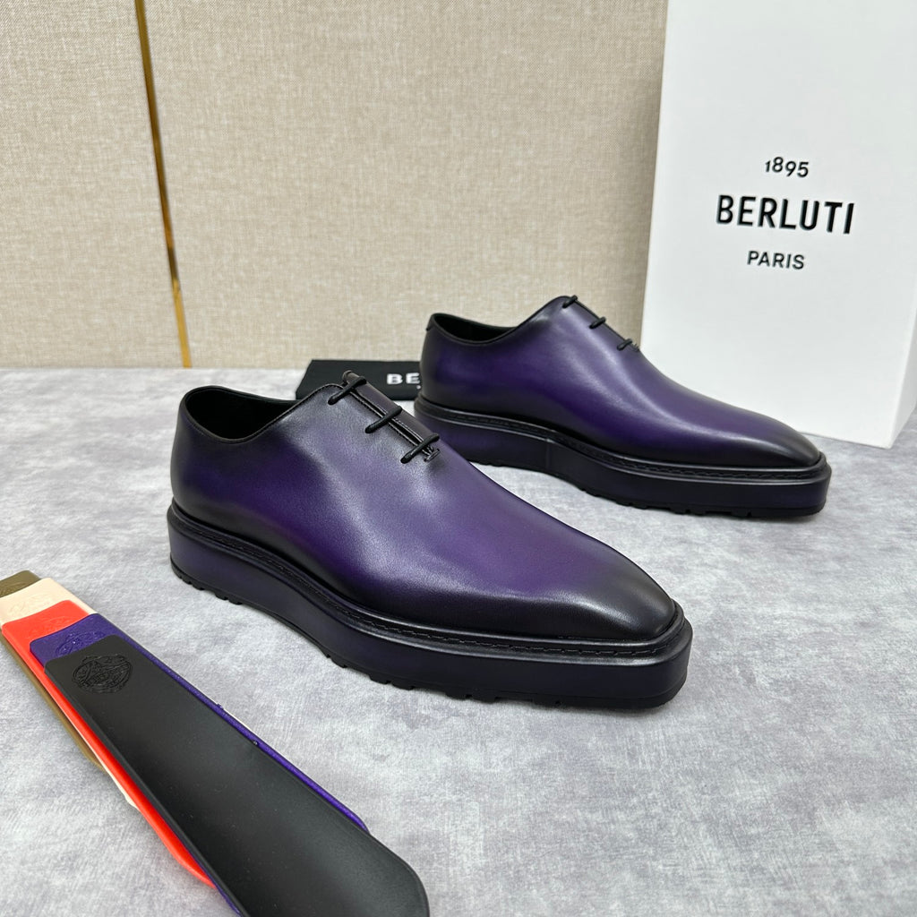 Berluti Alessandro Altof Men's Fall/Winter Fashion Classic Round Toe Slip On Lace Up Handcrafted Vintage Leather Oxford Shoes #79112
