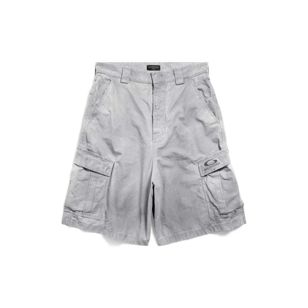 Balenciaga Men's Summer Do-Over Multi-Pocket High Street Solid Color Loose Cotton Work Shorts #77274