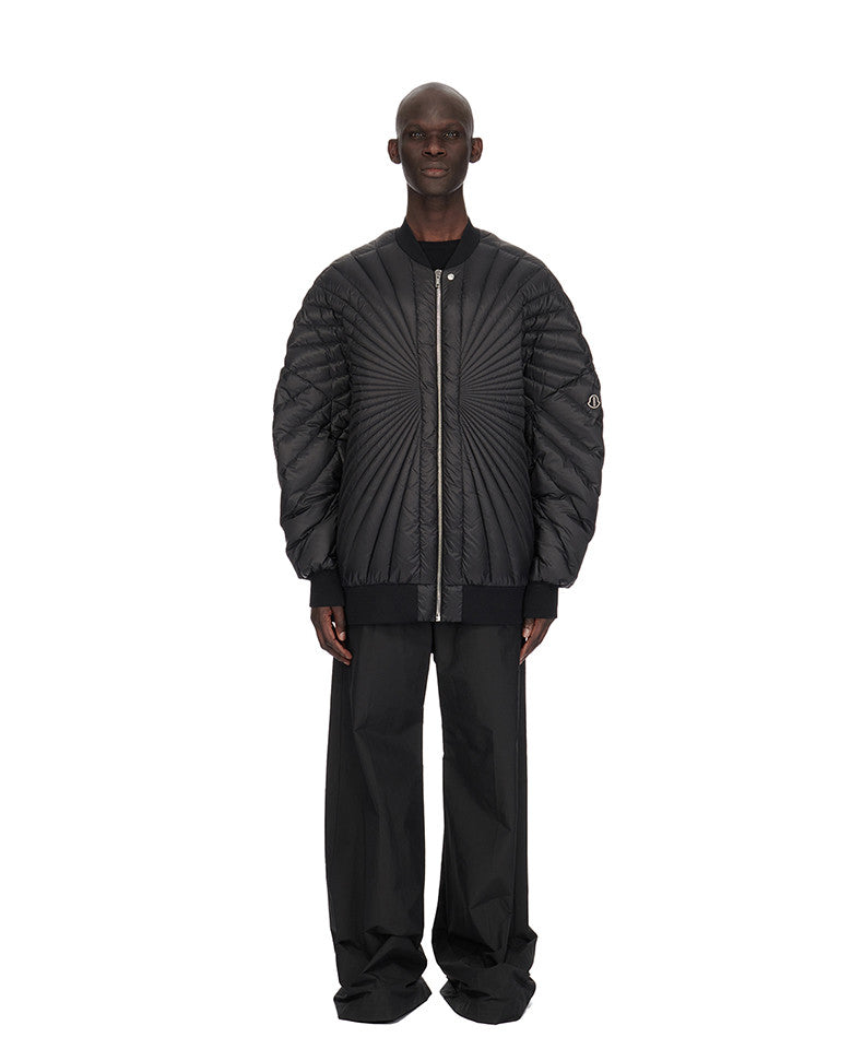 Rick Owens X Moncler Men's And Women's Black Saison Peter Feather Jacket Fall And Winter Rays Striped Senior Zipper Round Neck Jacket Ngvp #2499