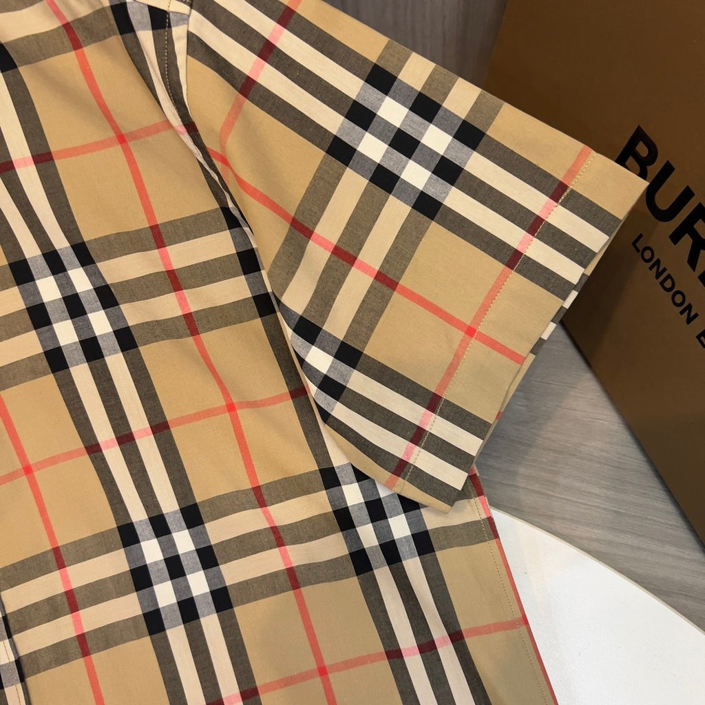 Burberry Men's Summer Checkered Print Single-Breasted Collar Short-Sleeved Shirt #77686