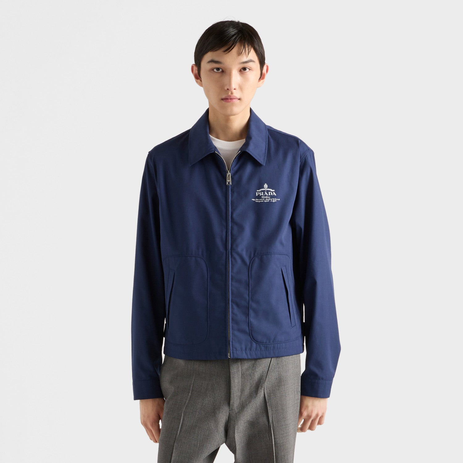 Prada Men's Spring/Fall Casual Fashion Solid Color Logo Collar Zipper Cotton Blend Long Sleeve Short Jacket #78559