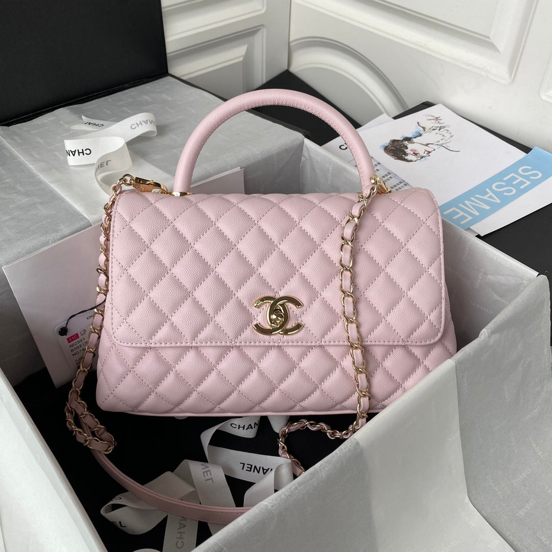 Chanel COCO Handle 23/28 Classic Logo Black Gold Leather Caviar Chain Shoulder Crossbody Mini Small Medium Women's Spring Summer Black Bag Bags #81954A