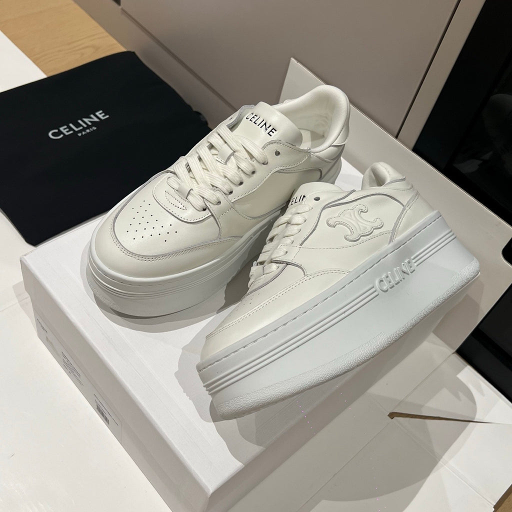 Celine Block Sneakers With Wedge Outsole in Calfskin Optic White #378714