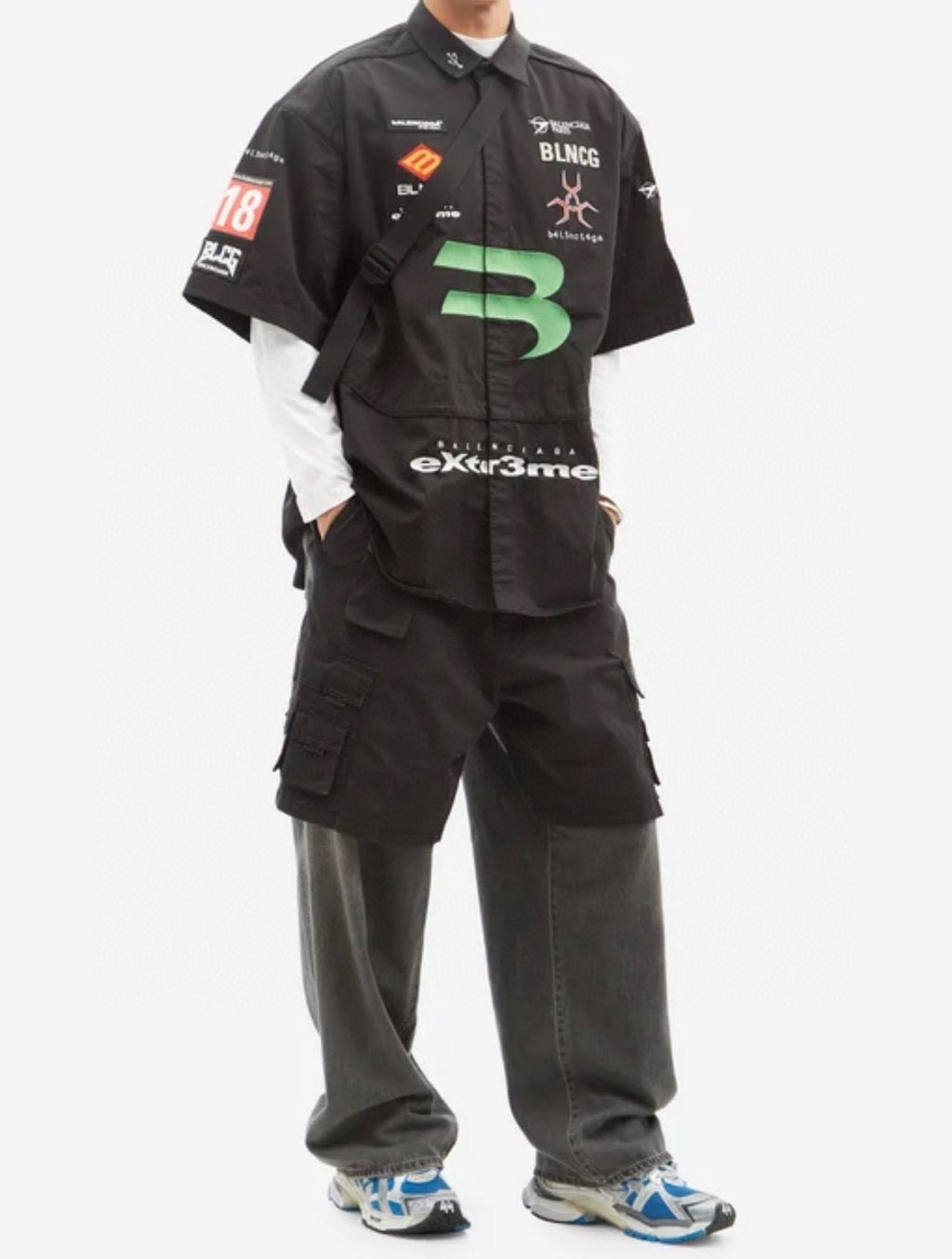Balenciaga Men's Spring And Autumn Black Multi-Pocket Cotton Loose Work Pants Casual Spliced Denim Pants Ngvp #9165