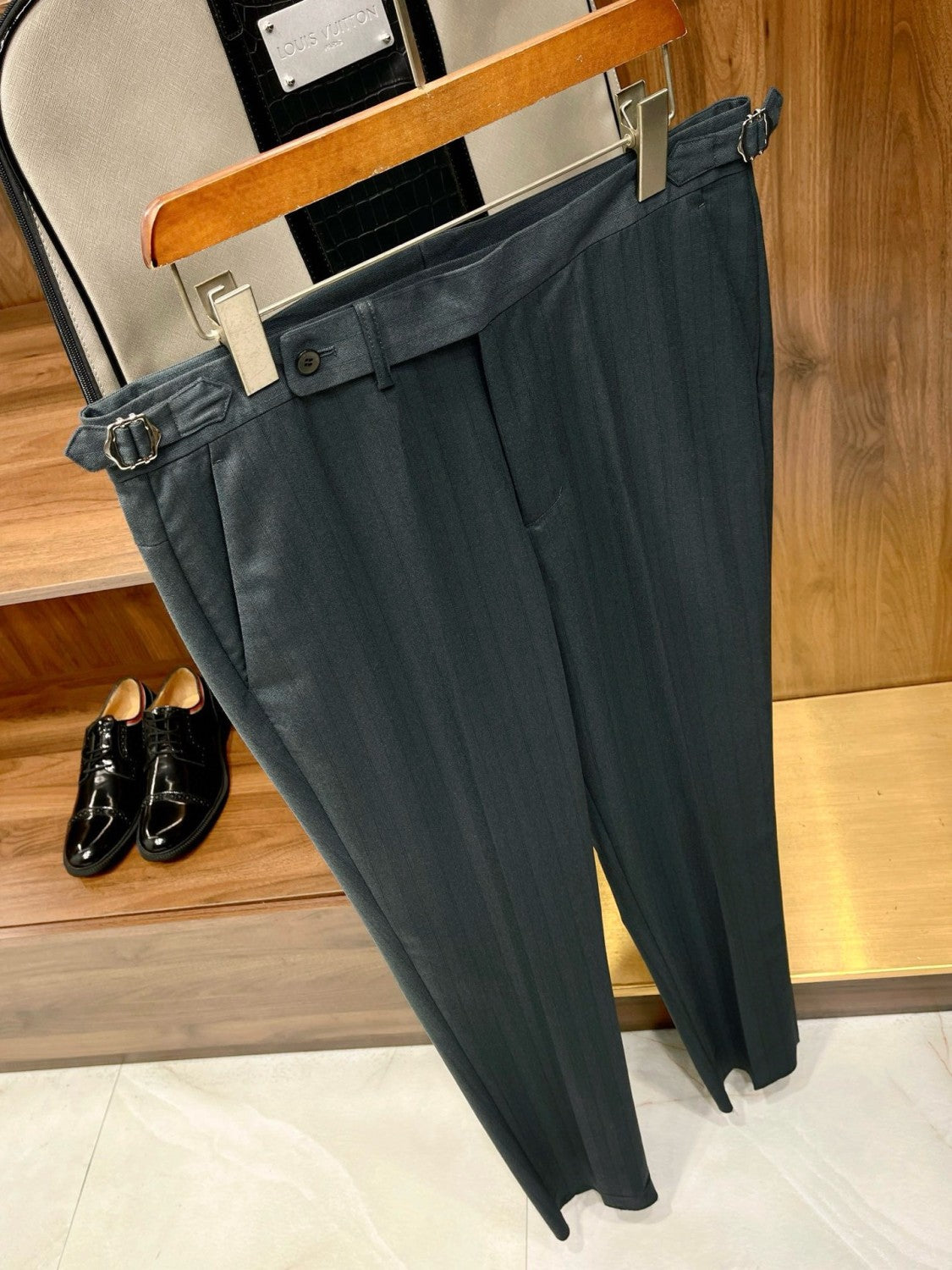 Louis Vuitton Men's Fall And Winter Business High-end Tide Wool Blazer Tops Wedding Suit Casual Pants Dark Stripe Suit Set Suit Set Ngvp #2442