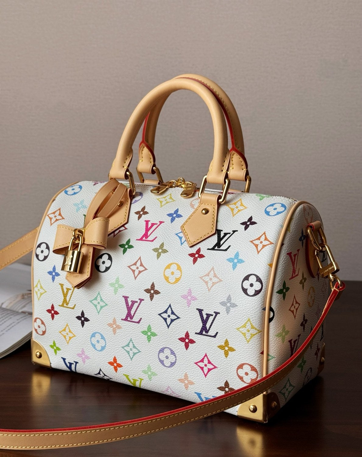 Louis Vuitton Lv X Tm Speedy Bandoulière 25 Women's Colorful Monogram Print Adjustable Detachable Strap Leather Shoulder Crossbody Bag Tote Bags #76128