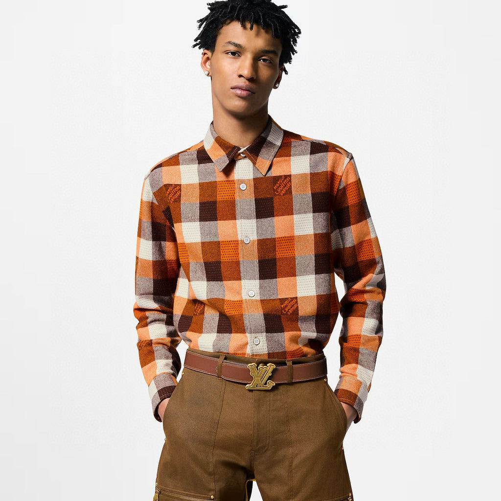 Louis Vuitton Men's Spring/fall Fashion Classic Plaid Pattern Collared Single Breasted Long Sleeve Shirt #78475