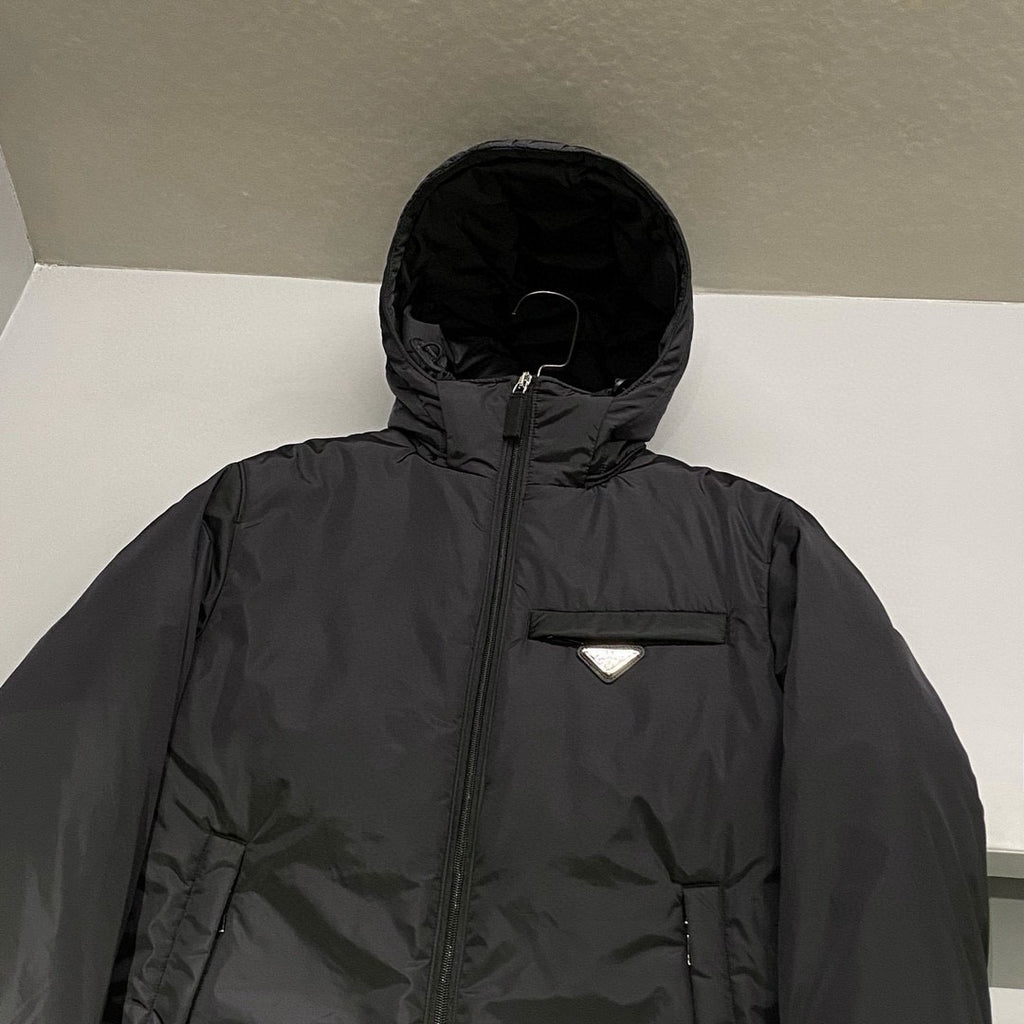 Prada Men's Autumn and Winter Solid Color Letter Logo Hooded Warm Zipper Long Sleeve Puffer Down Jacket #73867