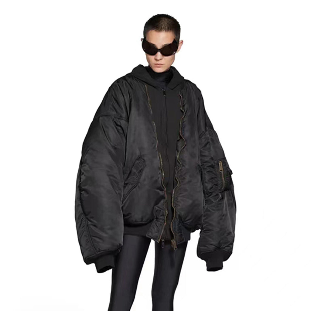 Balenciaga Men's Women's Spring And Autumn Fashion Doing Old Zipper Splicing Hooded Loose Long Sleeve Pilot Jacket Coat Ngvp #8589