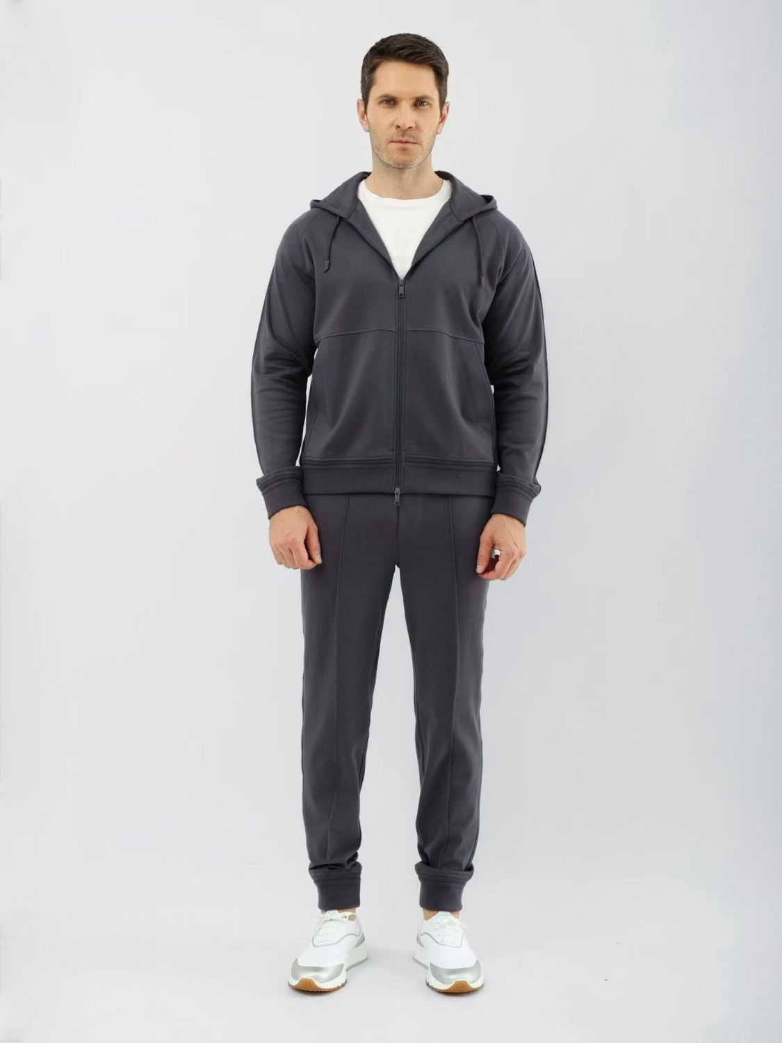 Zegna Solid Color Cotton Casual Hooded Zipper Sweatshirt and Pants #377852