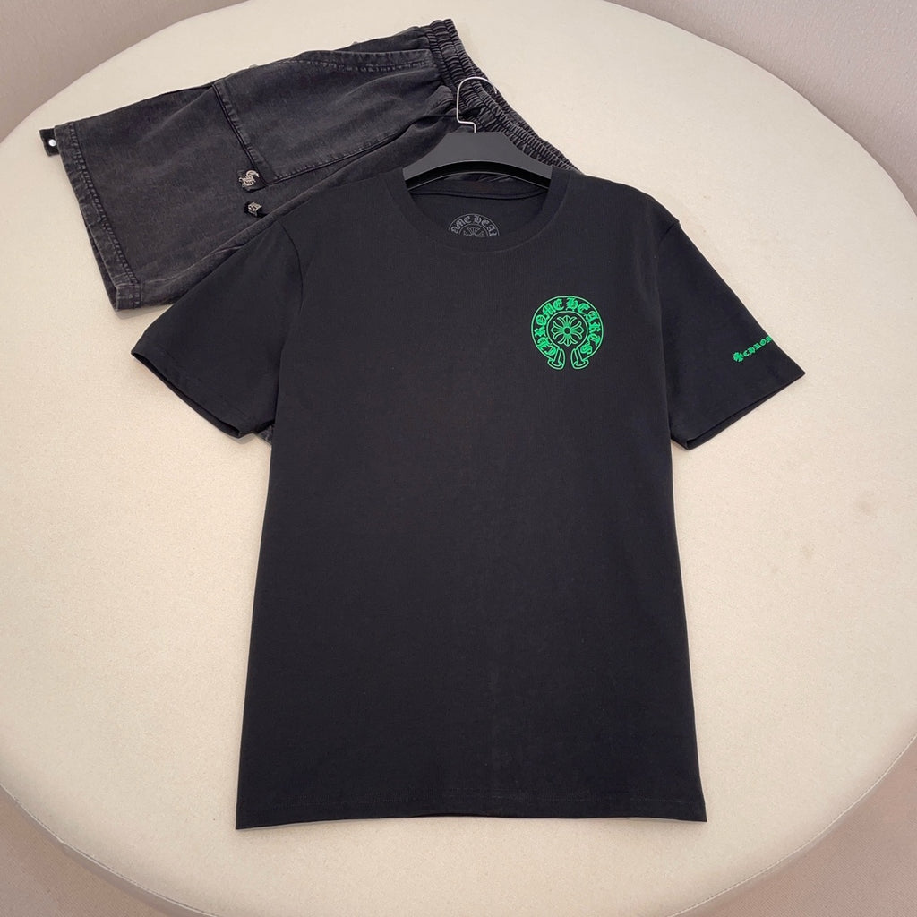 Chrome Hearts Men's and Women's Summer Solid Color Sanskrit Print Cotton Round Neck Short Sleeve T-Shirt #72154