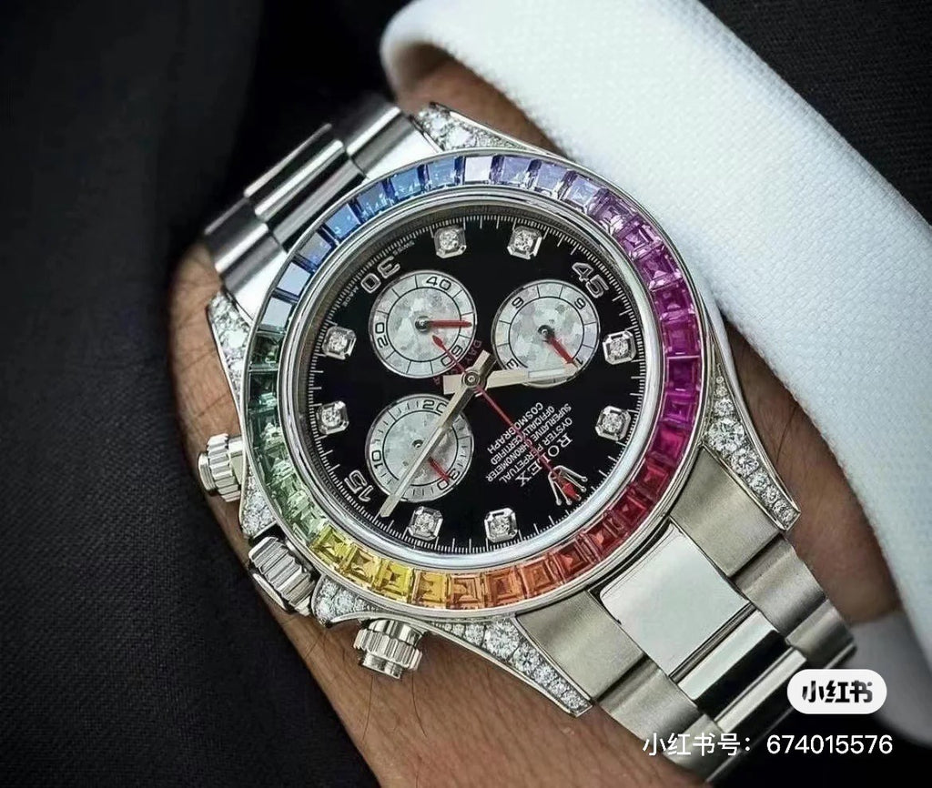Rolex Men's and Women's Colorful Crystal Diamonds Steel Strap Waterproof Watch #99898