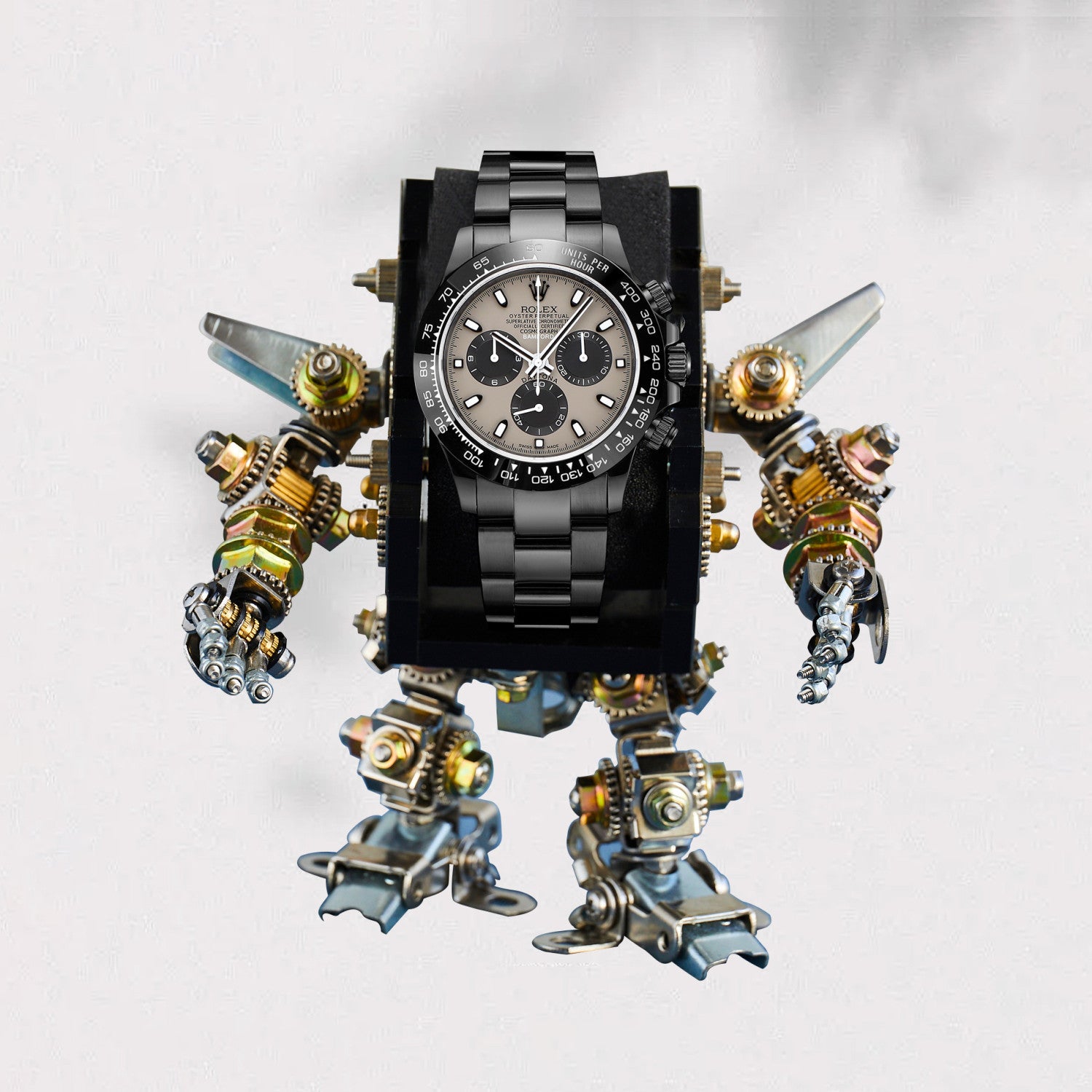 Rolex Men's Automatic Movement Modified Punk Robot Black Strap Mechanical Watch #75378