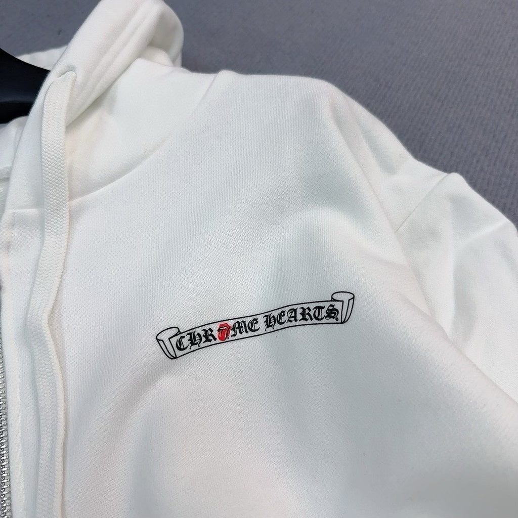 Chrome Hearts Men's Spring and Fall Solid Color Logo Printed Zipper Long Sleeve Hooded Jacket #73629