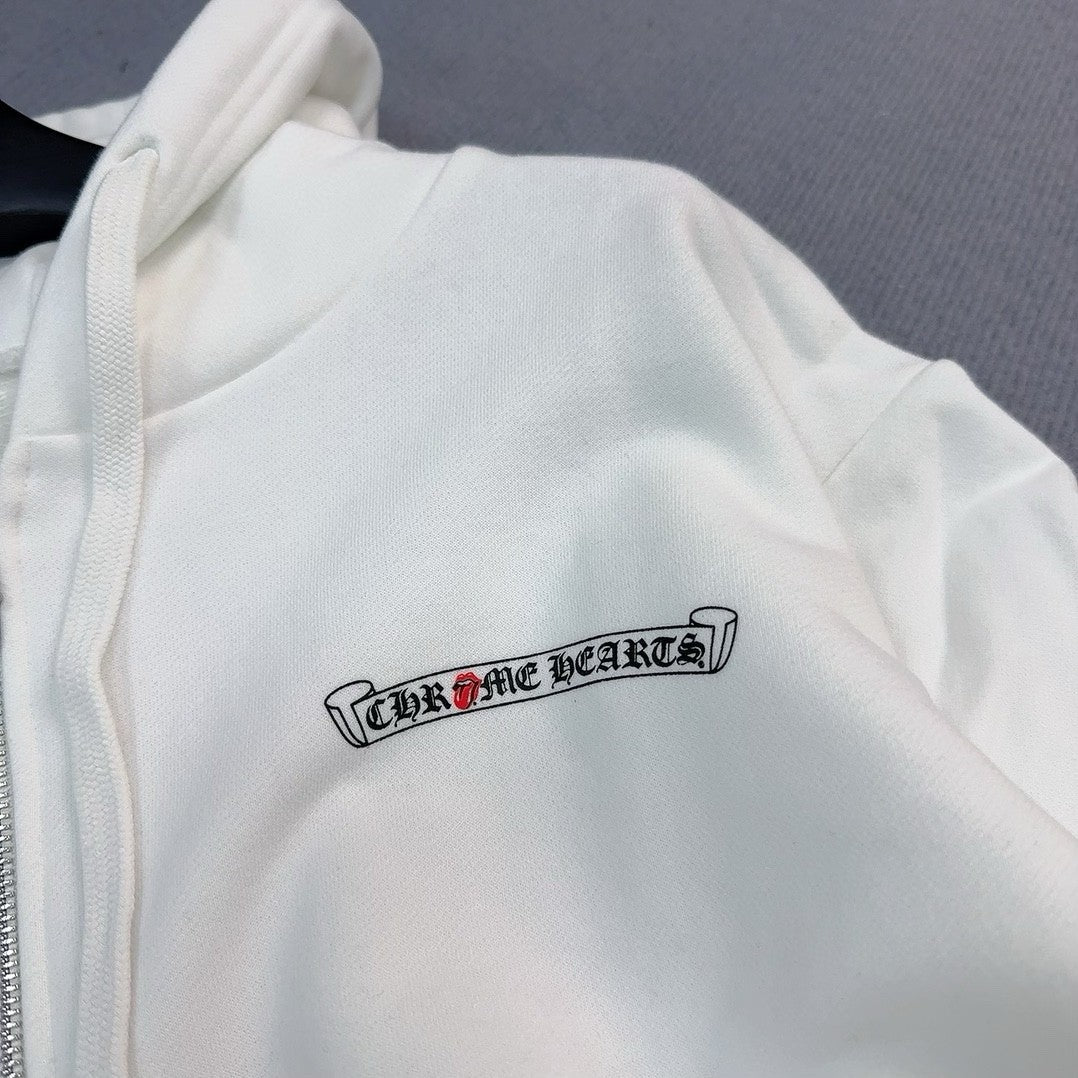 Chrome Hearts Men's Spring and Fall Solid Color Logo Printed Zipper Long Sleeve Hooded Jacket #73629