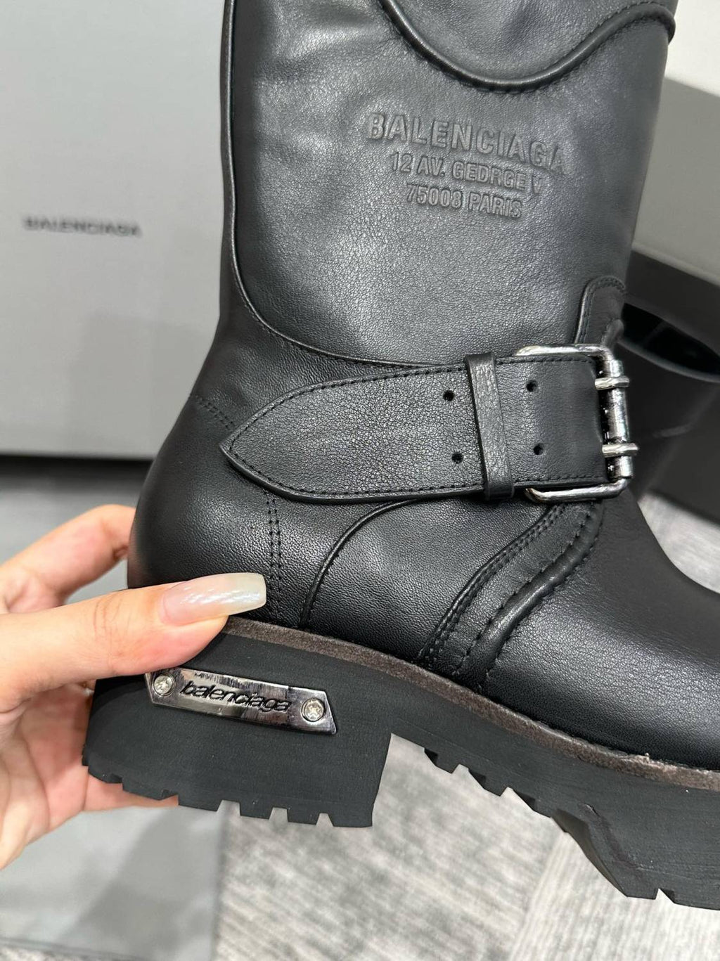 Balenciaga Women's Four Seasons Solid Color Grained Cowhide Tall Martin Boots Shoes #76679